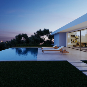 现代极简主义的优雅与宁静暮色泳池